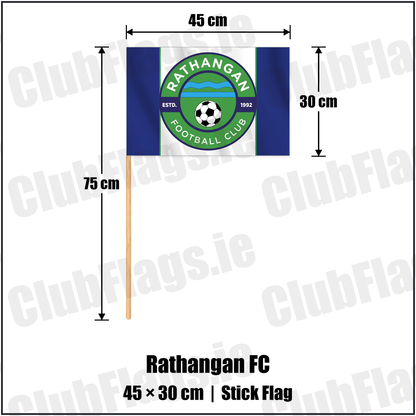 Rathangan FC 30cm x 45cm Stick Flag with the club crest and colours, Kildare Football - ClubFlags.ie