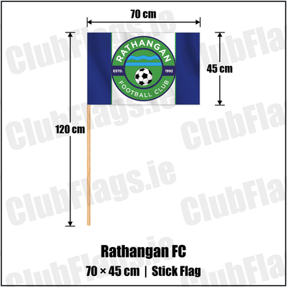 Rathangan FC 45cm x 70cm Stick Flag with the club crest and colours, Kildare Football - ClubFlags.ie
