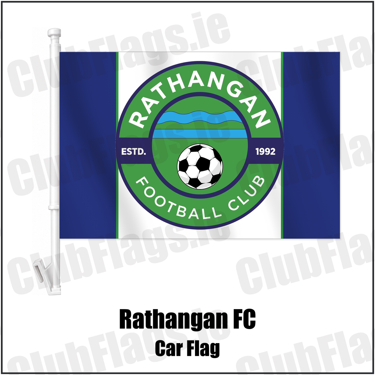 Rathangan FC Car Flag with the club crest and colours, Kildare Football - ClubFlags.ie