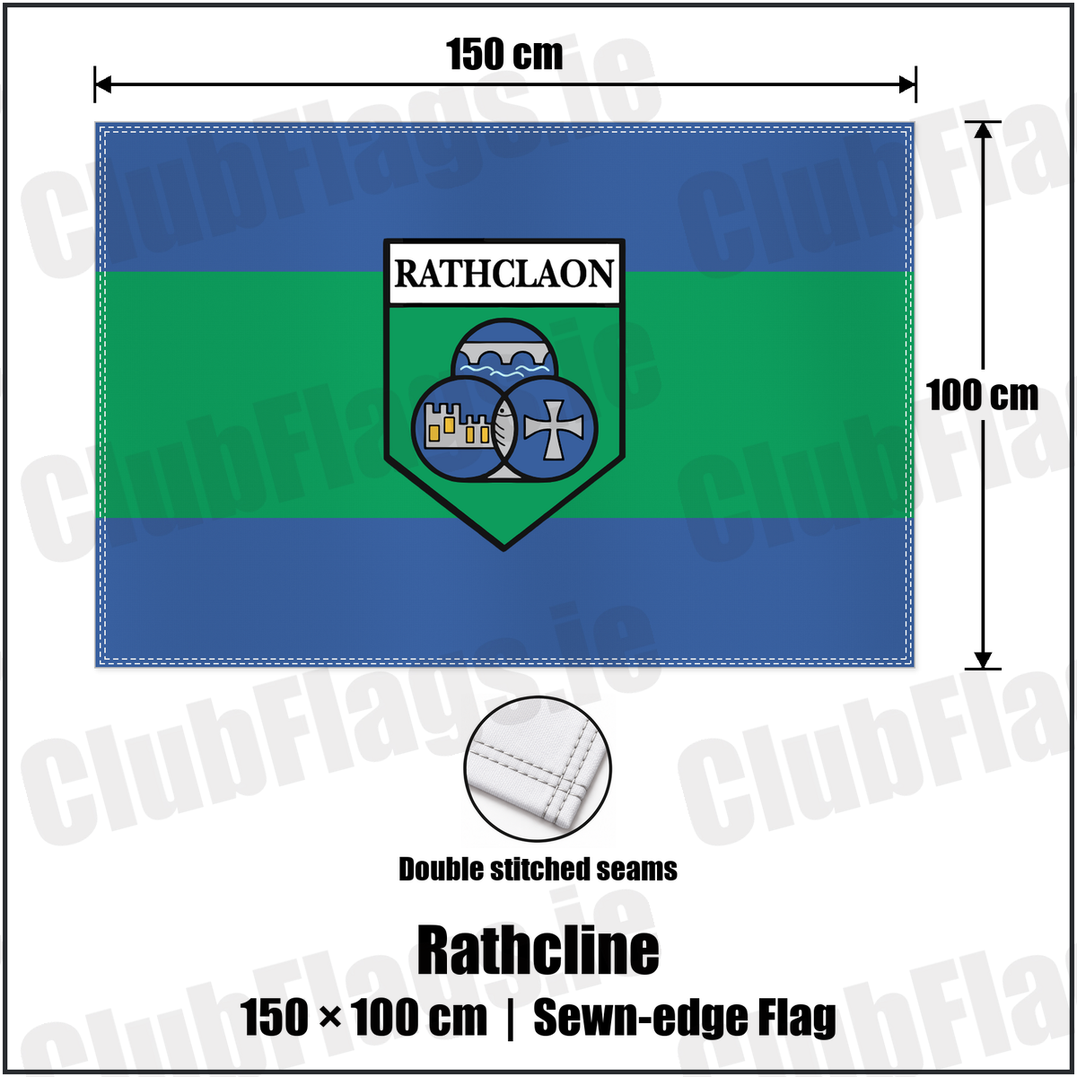 Rathcline 100cm x 150cm Flag (sewn on the edges) with the club crest and colours, Longford GAA - ClubFlags.ie