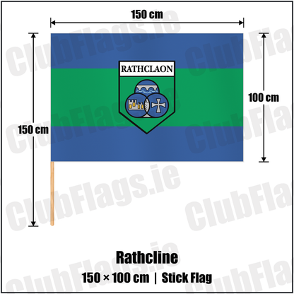Rathcline 100cm x 150cm Stick Flag with the club crest and colours, Longford GAA - ClubFlags.ie