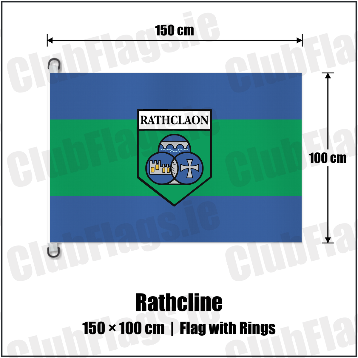 Rathcline 150cm x 100cm Flag Pole Flag with Rings with the club crest and colours, Longford GAA - ClubFlags.ie
