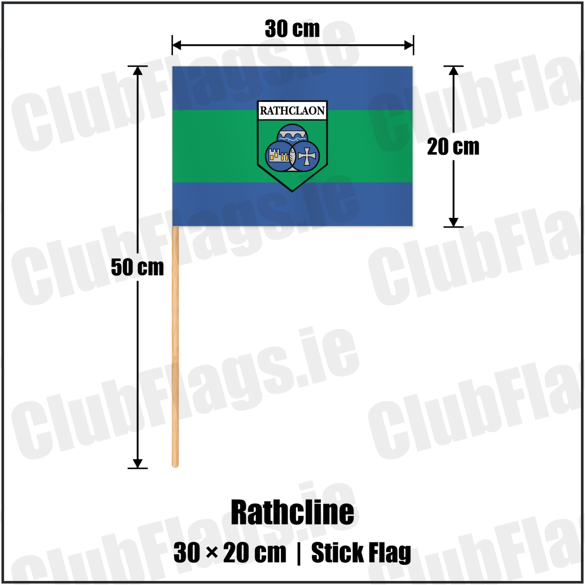 Rathcline 20cm x 30cm Stick Flag with the club crest and colours, Longford GAA - ClubFlags.ie