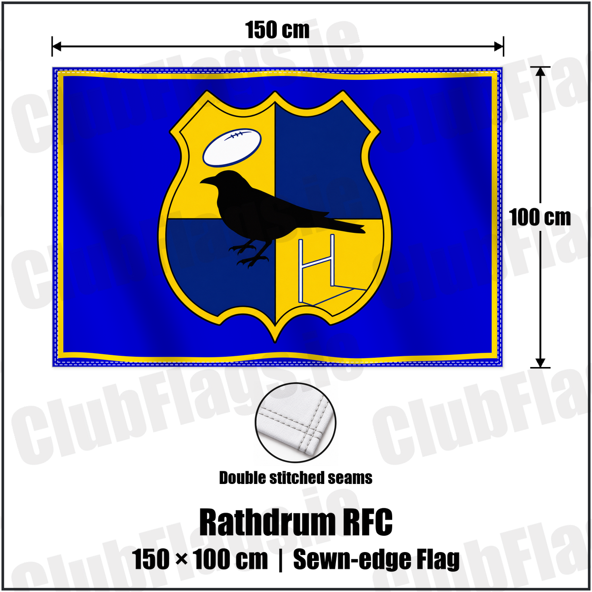 Rathdrum RFC 100cm x 150cm Flag (sewn on the edges) with the club crest and colours, Wicklow Rugby - ClubFlags.ie