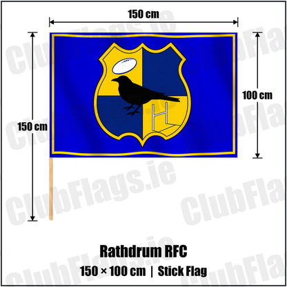 Rathdrum RFC 100cm x 150cm Stick Flag with the club crest and colours, Wicklow Rugby - ClubFlags.ie