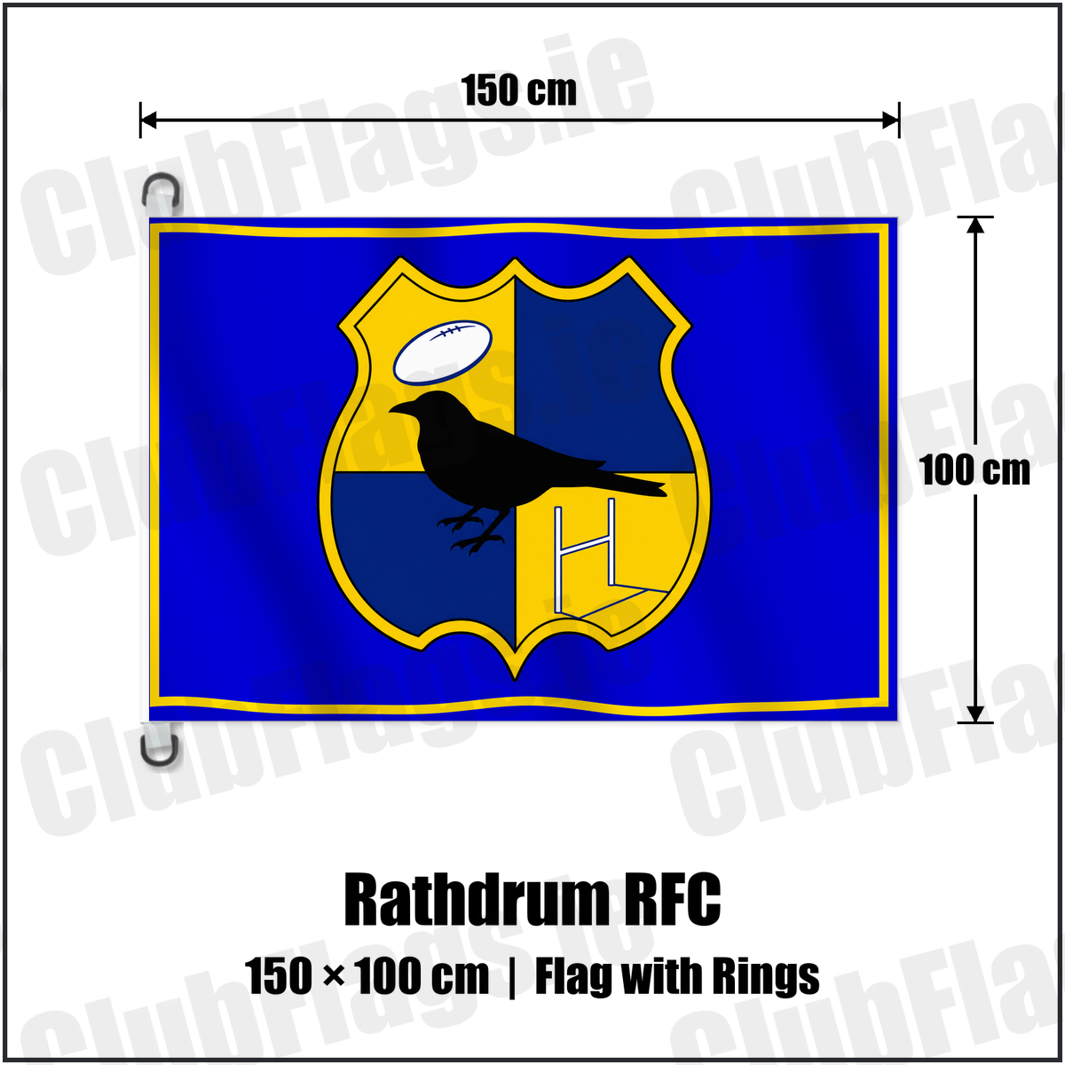 Rathdrum RFC 150cm x 100cm Flag Pole Flag with Rings with the club crest and colours, Wicklow Rugby - ClubFlags.ie