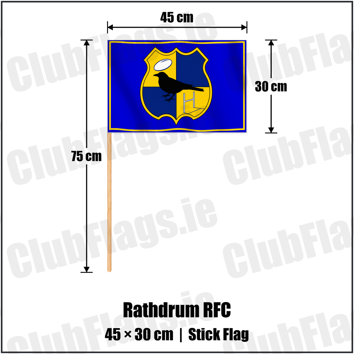 Rathdrum RFC 30cm x 45cm Stick Flag with the club crest and colours, Wicklow Rugby - ClubFlags.ie