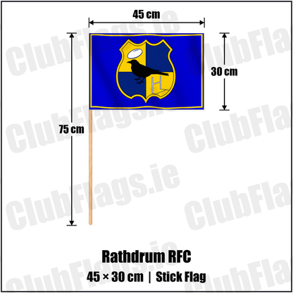 Rathdrum RFC 30cm x 45cm Stick Flag with the club crest and colours, Wicklow Rugby - ClubFlags.ie