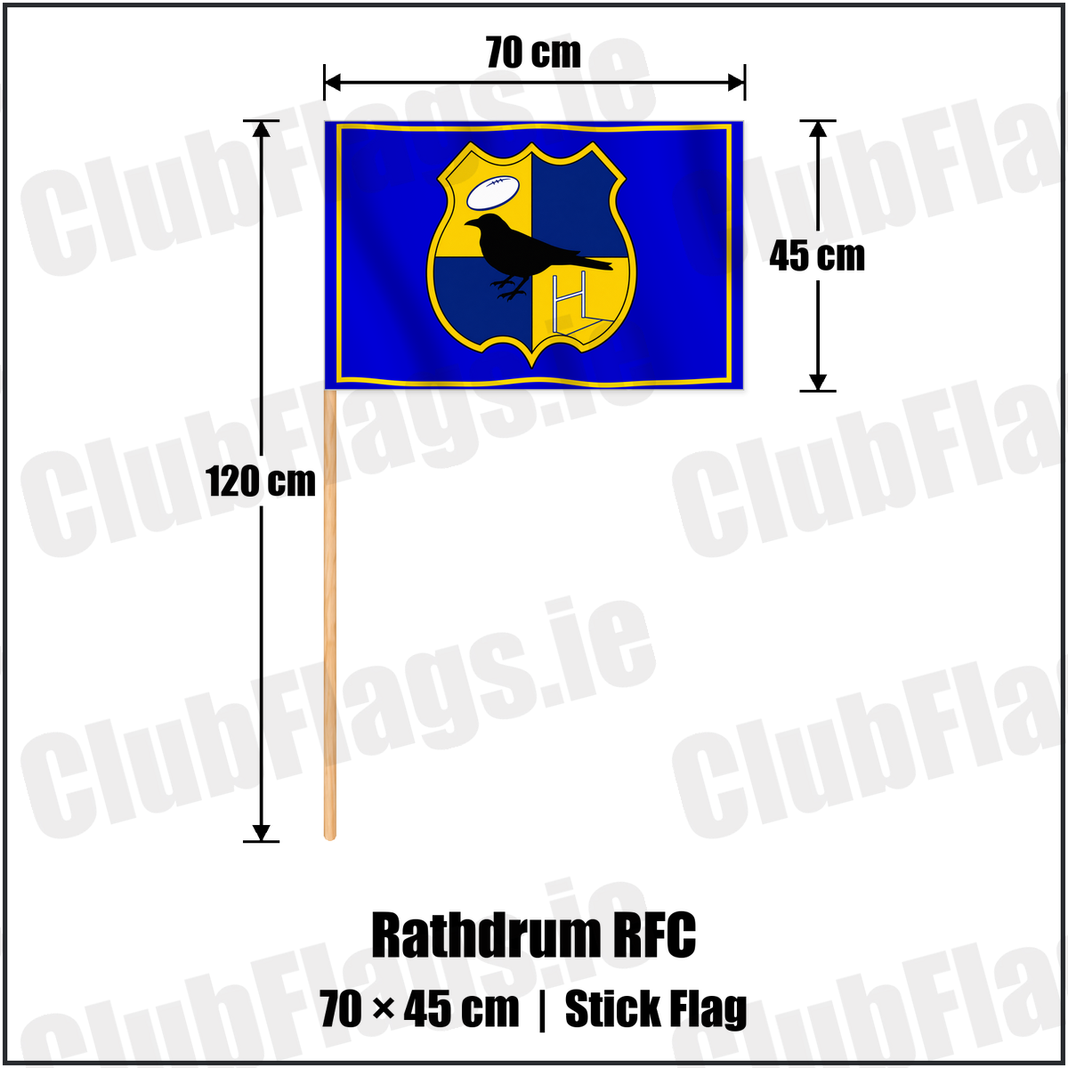 Rathdrum RFC 45cm x 70cm Stick Flag with the club crest and colours, Wicklow Rugby - ClubFlags.ie