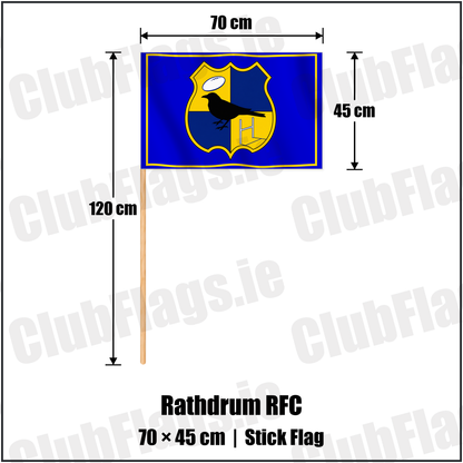 Rathdrum RFC 45cm x 70cm Stick Flag with the club crest and colours, Wicklow Rugby - ClubFlags.ie
