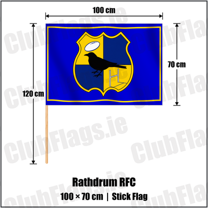 Rathdrum RFC 70cm x 100cm Stick Flag with the club crest and colours, Wicklow Rugby - ClubFlags.ie