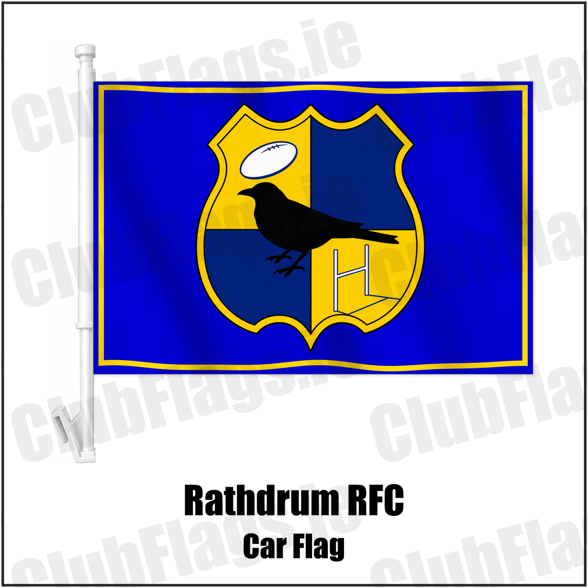 Rathdrum RFC Car Flag with the club crest and colours, Wicklow Rugby - ClubFlags.ie