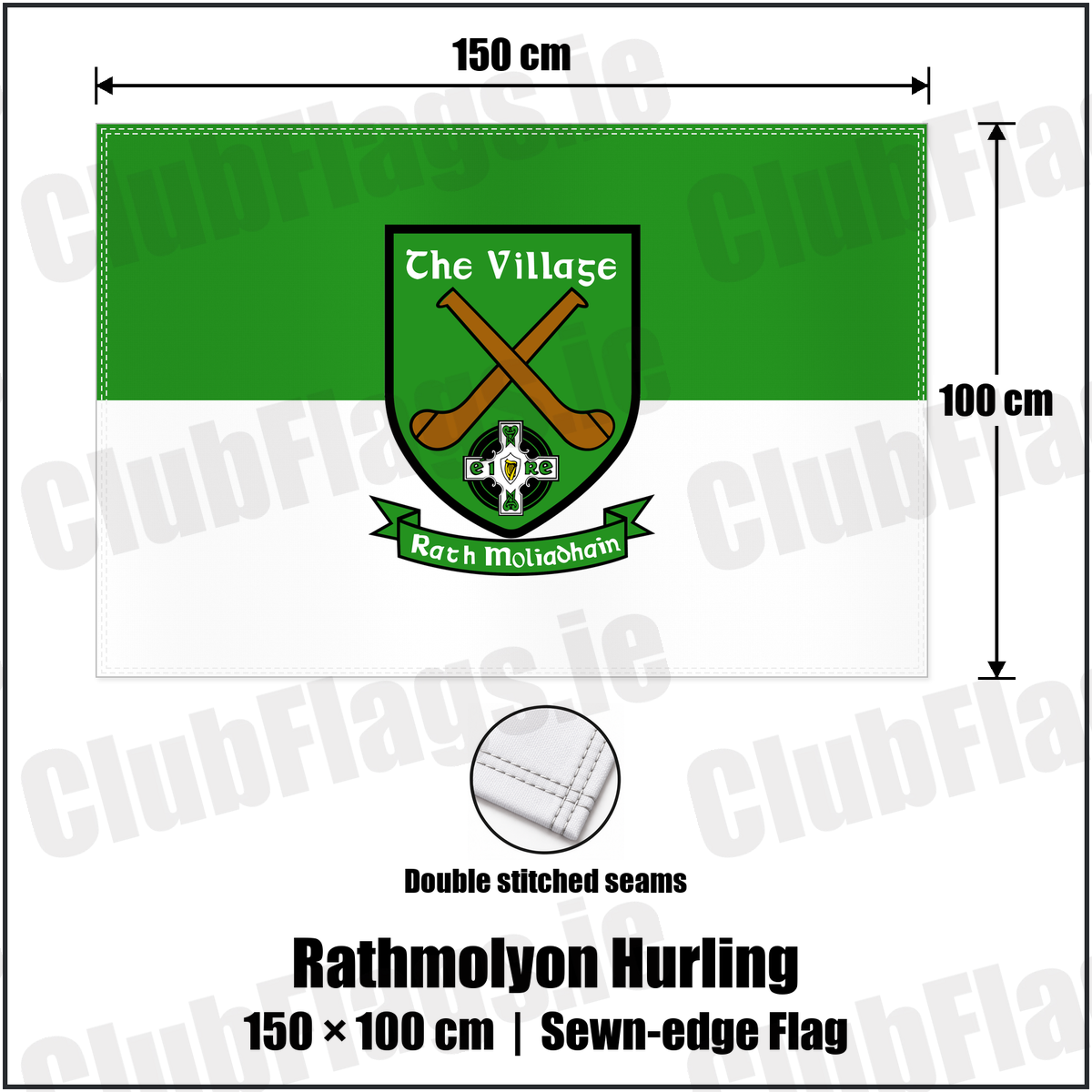 Rathmolyon Hurling 100cm x 150cm Flag (sewn on the edges) with the club crest and colours, Meath GAA - ClubFlags.ie