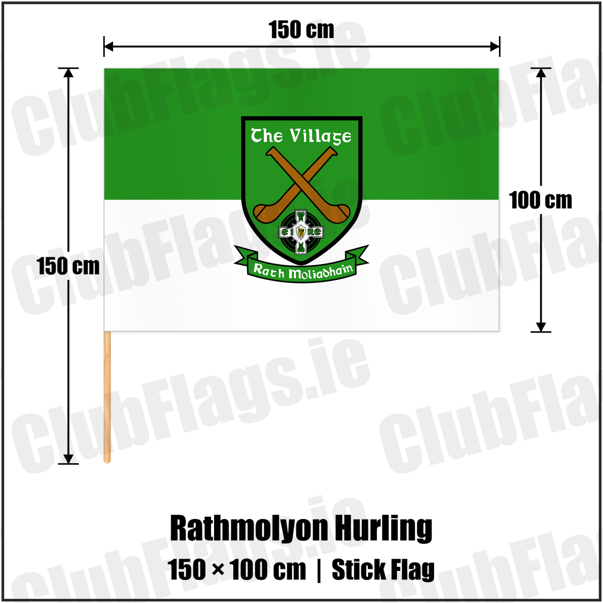 Rathmolyon Hurling 100cm x 150cm Stick Flag with the club crest and colours, Meath GAA - ClubFlags.ie