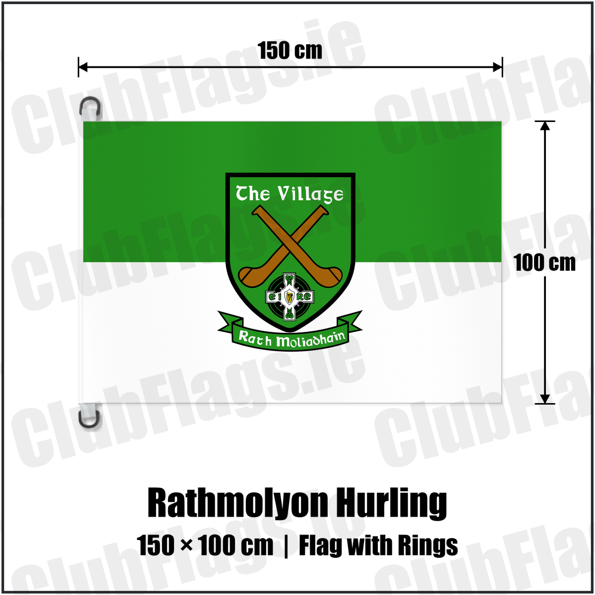 Rathmolyon Hurling 150cm x 100cm Flag Pole Flag with Rings with the club crest and colours, Meath GAA - ClubFlags.ie