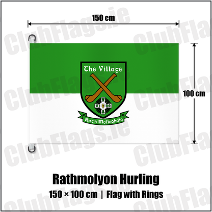 Rathmolyon Hurling 150cm x 100cm Flag Pole Flag with Rings with the club crest and colours, Meath GAA - ClubFlags.ie
