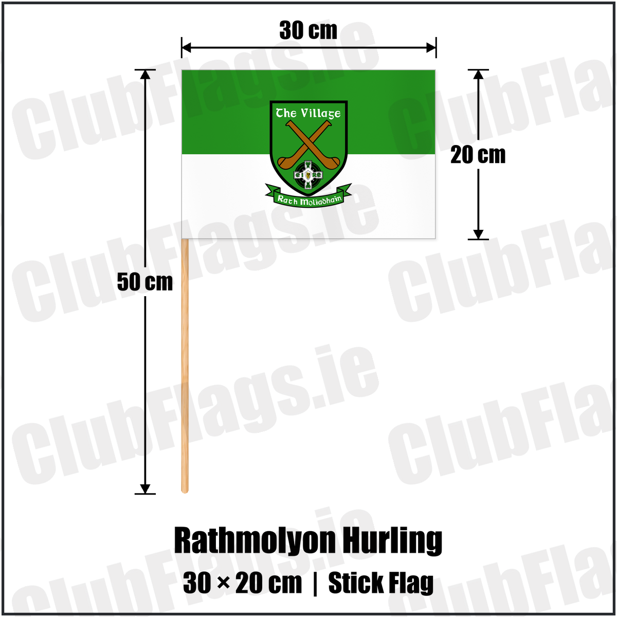 Rathmolyon Hurling 20cm x 30cm Stick Flag with the club crest and colours, Meath GAA - ClubFlags.ie
