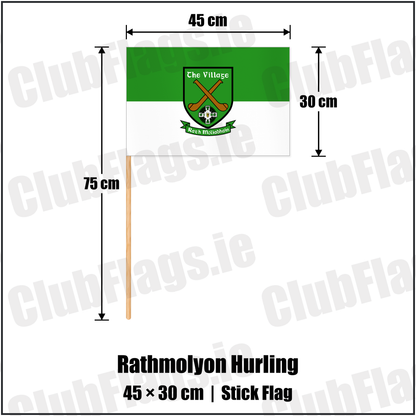 Rathmolyon Hurling 30cm x 45cm Stick Flag with the club crest and colours, Meath GAA - ClubFlags.ie