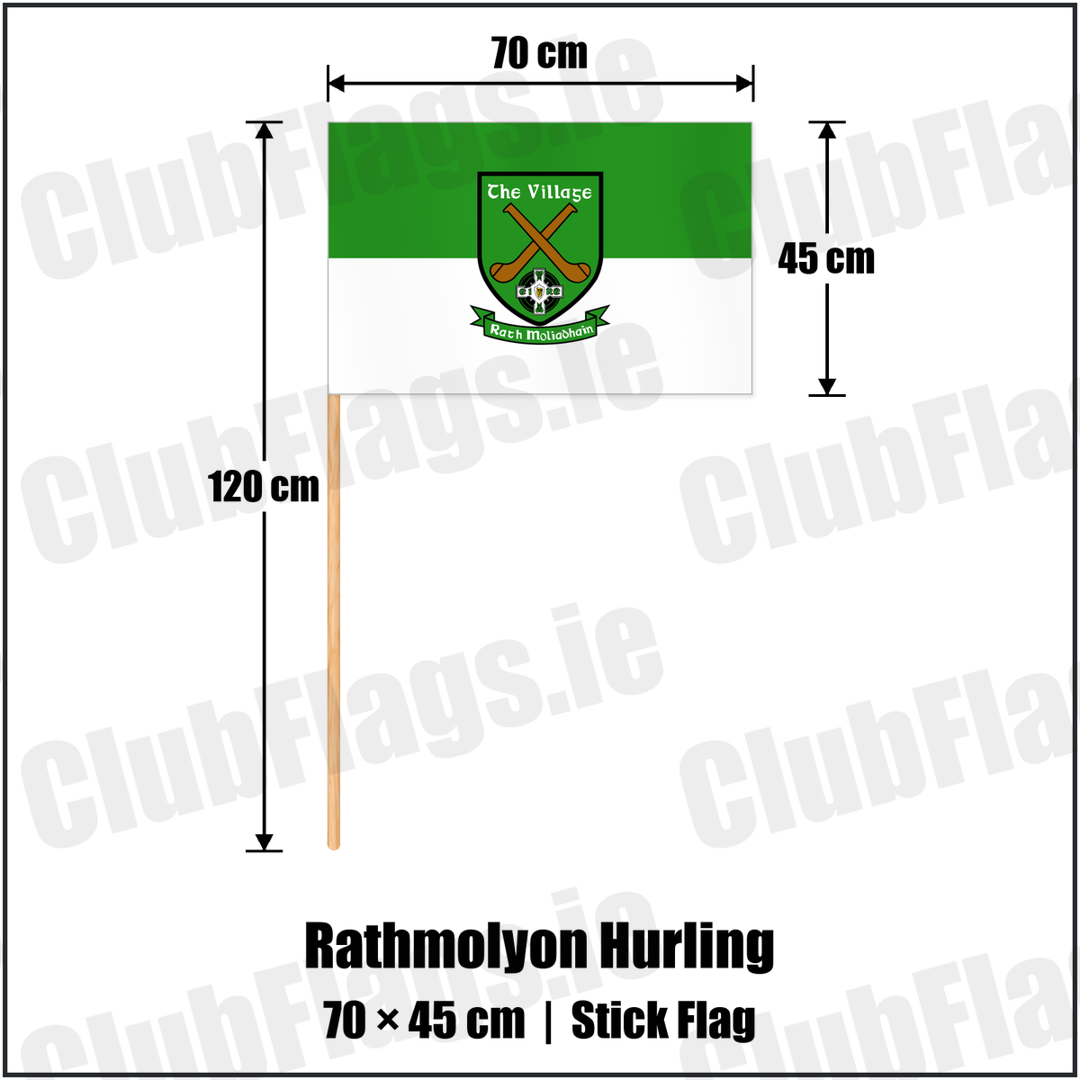 Rathmolyon Hurling 45cm x 70cm Stick Flag with the club crest and colours, Meath GAA - ClubFlags.ie