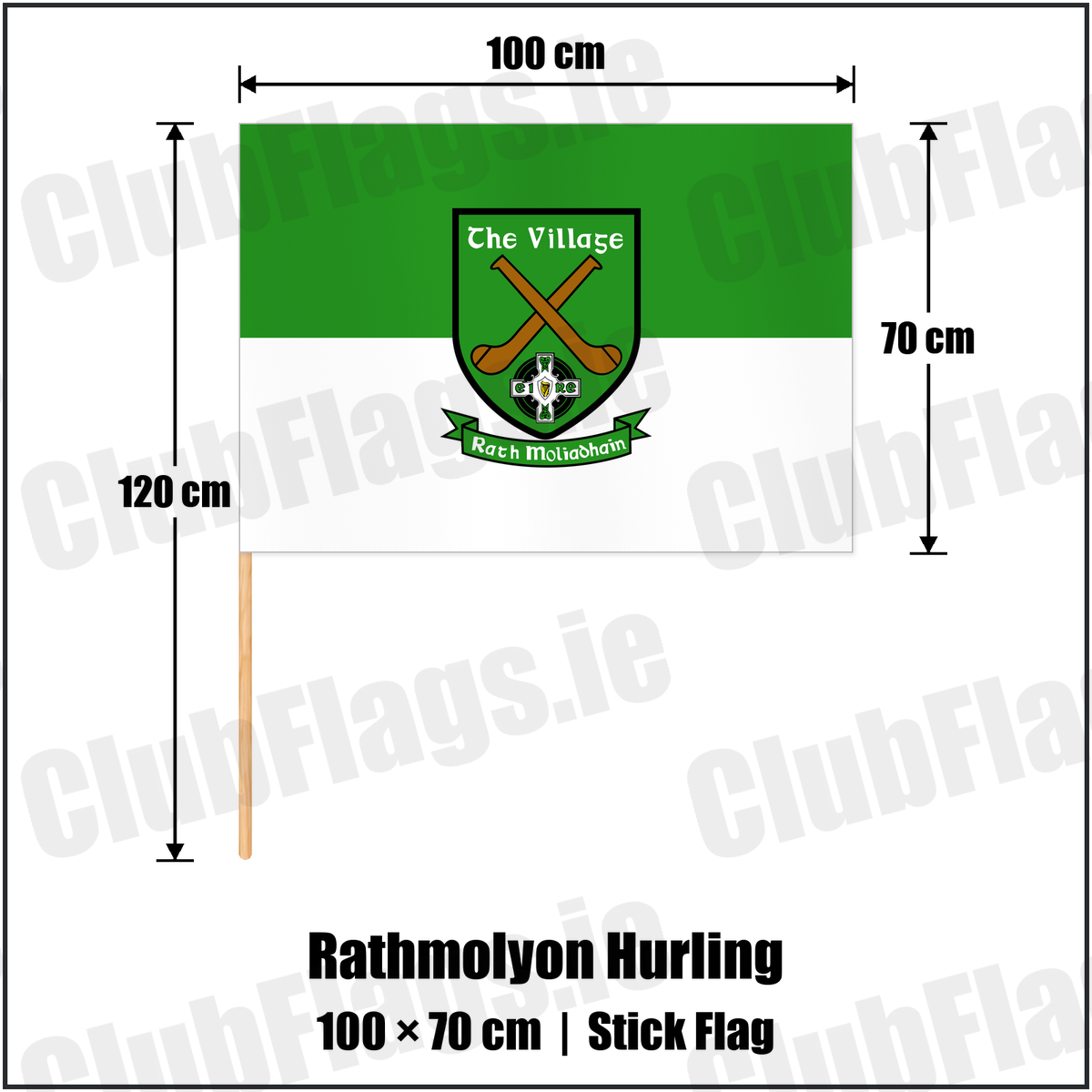 Rathmolyon Hurling 70cm x 100cm Stick Flag with the club crest and colours, Meath GAA - ClubFlags.ie