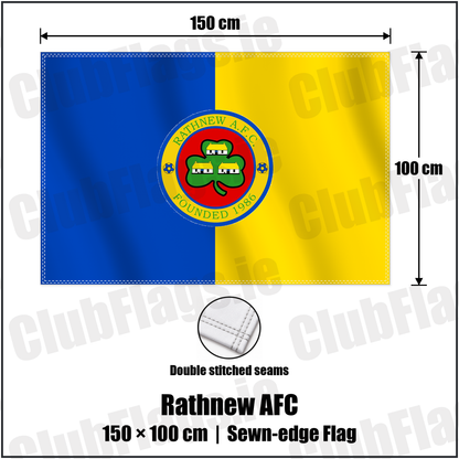 Rathnew AFC 100cm x 150cm Flag (sewn on the edges) with the club crest and colours, Wicklow Football - ClubFlags.ie