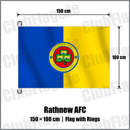 Rathnew AFC 150cm x 100cm Flag Pole Flag with Rings with the club crest and colours, Wicklow Football - ClubFlags.ie