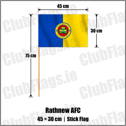 Rathnew AFC 30cm x 45cm Stick Flag with the club crest and colours, Wicklow Football - ClubFlags.ie