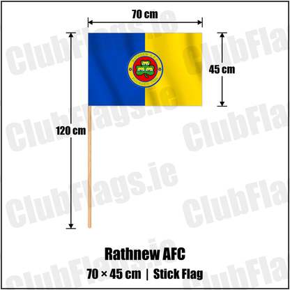 Rathnew AFC 45cm x 70cm Stick Flag with the club crest and colours, Wicklow Football - ClubFlags.ie