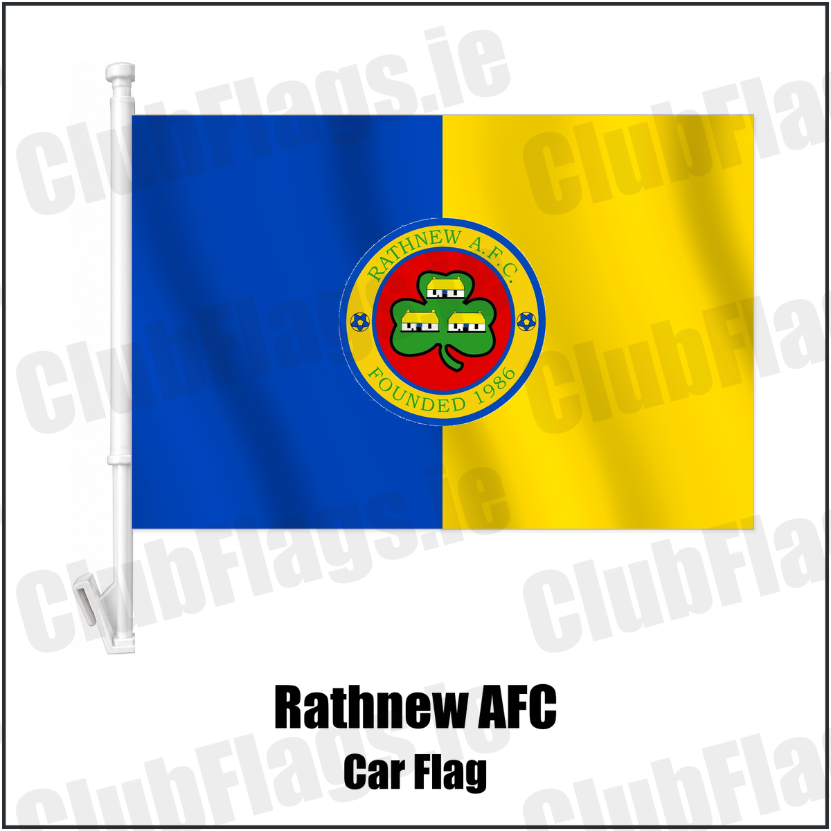 Rathnew AFC Car Flag with the club crest and colours, Wicklow Football - ClubFlags.ie