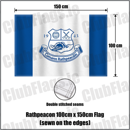 Rathpeacon 100cm x 150cm Flag (sewn on the edges), featuring the club crest and blue and white colours; County Cork GAA. ClubFlags.ie.