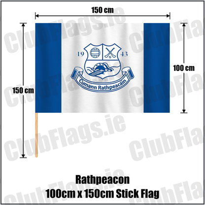 Rathpeacon 100cm x 150cm Stick Flag, featuring the club crest and blue and white colours; County Cork GAA. ClubFlags.ie.