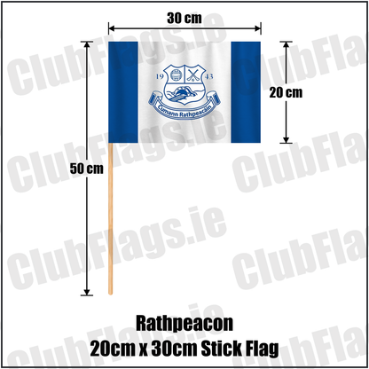Rathpeacon 20cm x 30cm Stick Flag, featuring the club crest and blue and white colours; County Cork GAA. ClubFlags.ie.