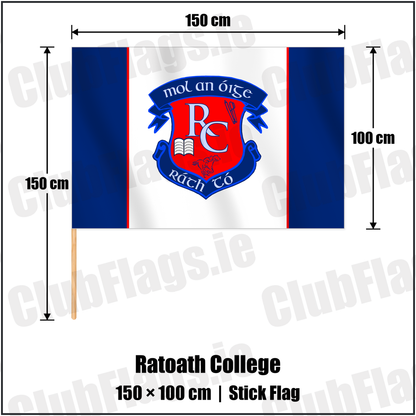 Ratoath College 100cm x 150cm Stick Flag with the club crest and colours, Meath GAA - ClubFlags.ie