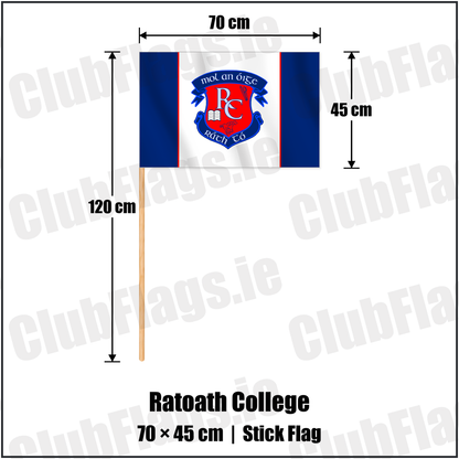 Ratoath College 45cm x 70cm Stick Flag with the club crest and colours, Meath GAA - ClubFlags.ie