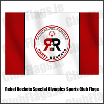 Rebel Rockets Special Olympics Sports Club Flags with the club crest and colours, Cork Basketball - ClubFlags.ie