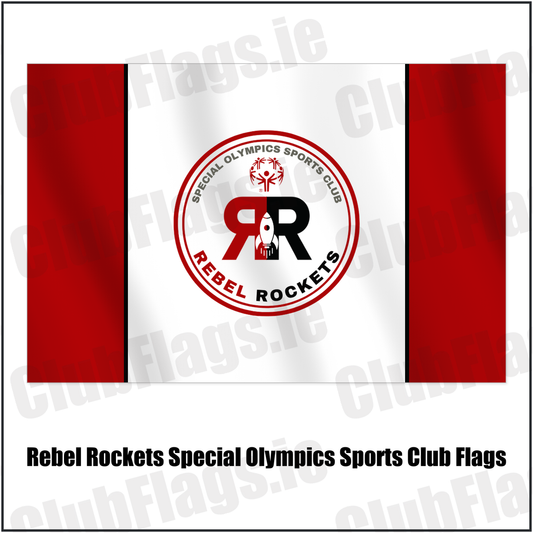 Rebel Rockets Special Olympics Sports Club Flags with the club crest and colours, Cork Basketball - ClubFlags.ie