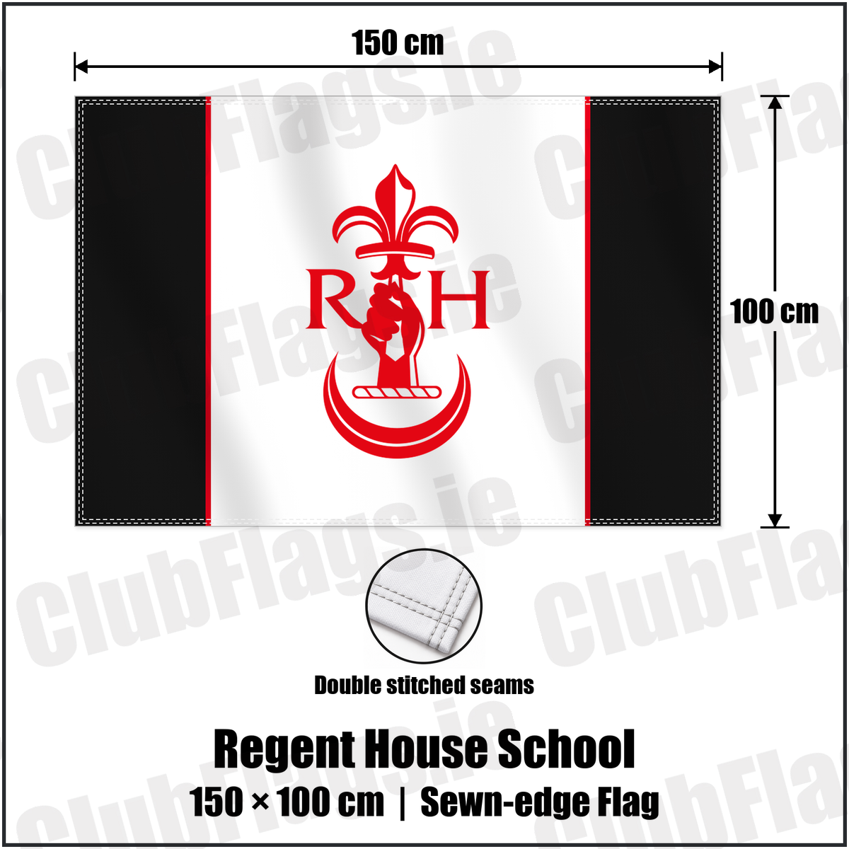Regent House School 100cm x 150cm Flag (sewn on the edges) with the club crest and colours, Down Rugby - ClubFlags.ie