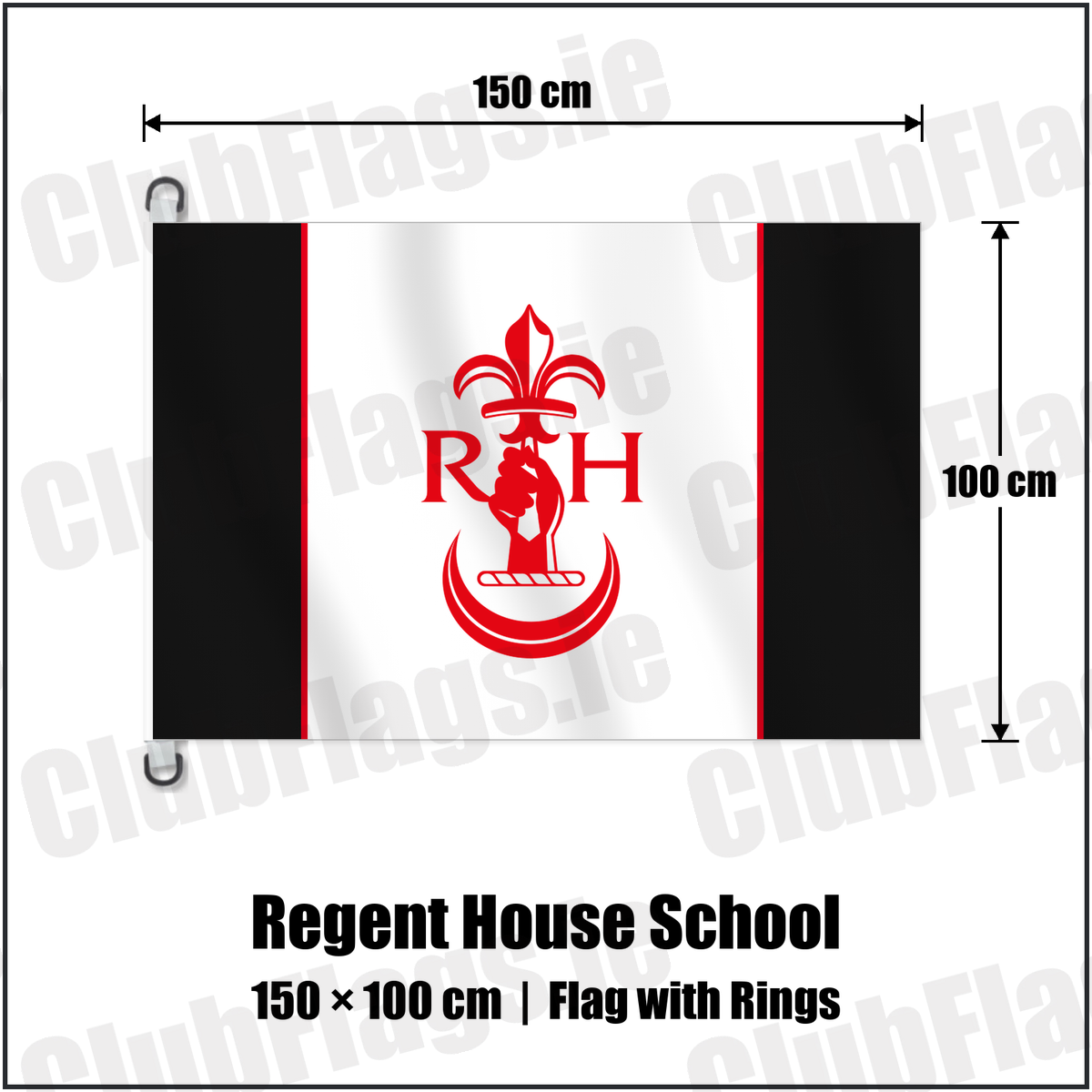Regent House School 150cm x 100cm Flag Pole Flag with Rings with the club crest and colours, Down Rugby - ClubFlags.ie