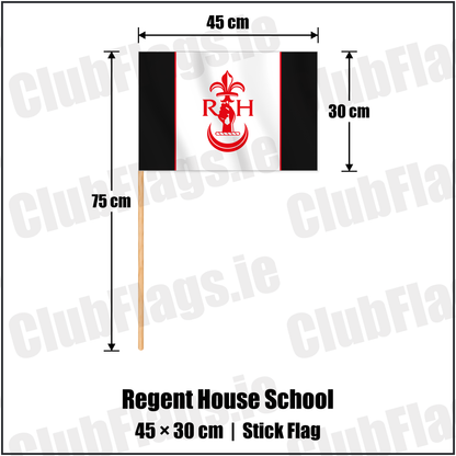 Regent House School 30cm x 45cm Stick Flag with the club crest and colours, Down Rugby - ClubFlags.ie