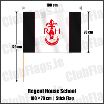 Regent House School 70cm x 100cm Stick Flag with the club crest and colours, Down Rugby - ClubFlags.ie