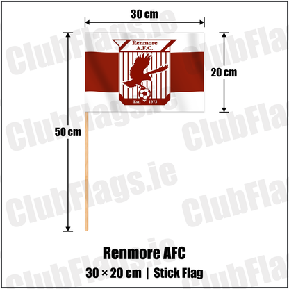 Renmore AFC 20cm x 30cm Stick Flag with the verified club crest and colours, Galway Football - ClubFlags.ie