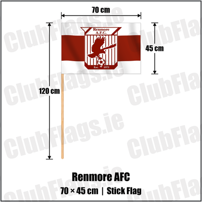 Renmore AFC 45cm x 70cm Stick Flag with the verified club crest and colours, Galway Football - ClubFlags.ie