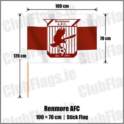 Renmore AFC 70cm x 100cm Stick Flag with the verified club crest and colours, Galway Football - ClubFlags.ie