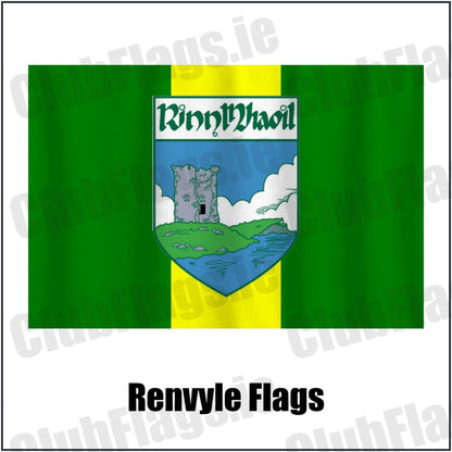 Renvyle Flags in green and yellow, featuring the club crest on realistic fabric with gentle vertical folds; County Galway GAA. ClubFlags.ie.