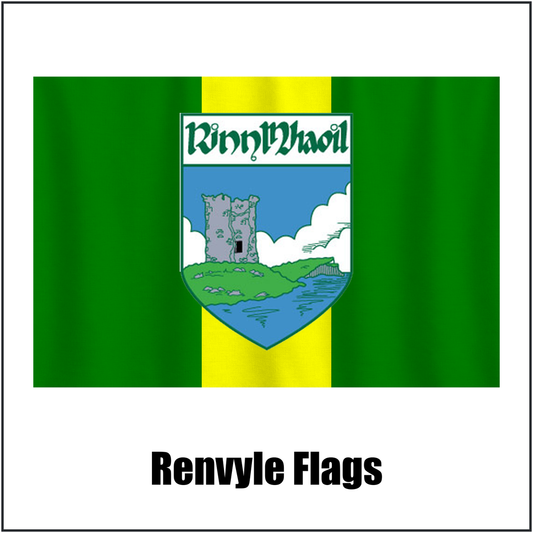 Renvyle Flags, featuring the club crest and green and yellow colours; County Galway GAA. ClubFlags.ie.