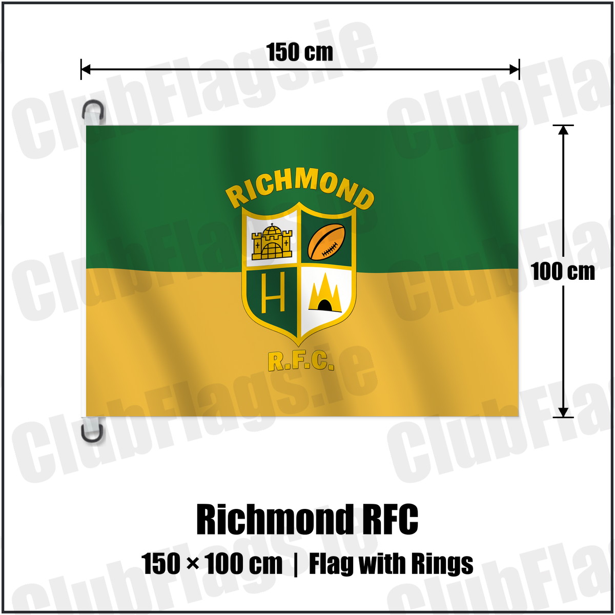 Richmond RFC 150cm x 100cm Flag Pole Flag with Rings with the verified club crest and colours, Limerick Rugby - ClubFlags.ie