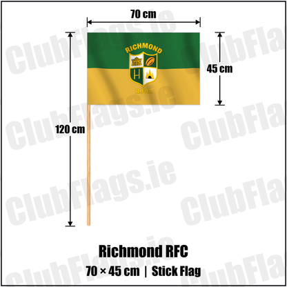 Richmond RFC 45cm x 70cm Stick Flag with the verified club crest and colours, Limerick Rugby - ClubFlags.ie