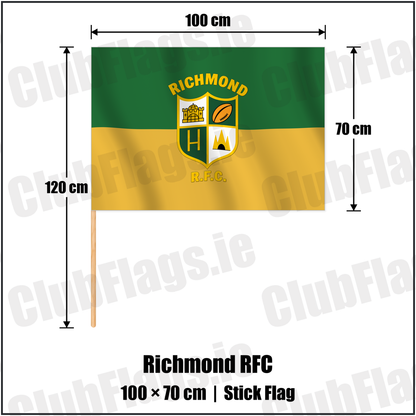 Richmond RFC 70cm x 100cm Stick Flag with the verified club crest and colours, Limerick Rugby - ClubFlags.ie