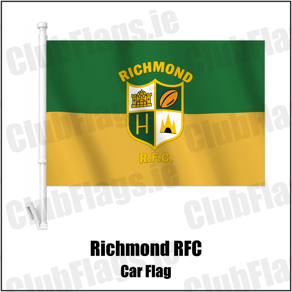 Richmond RFC Car Flag with the verified club crest and colours, Limerick Rugby - ClubFlags.ie