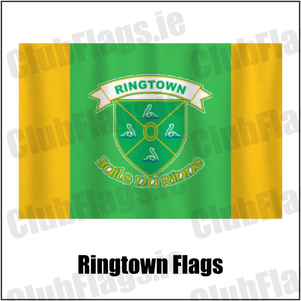 Ringtown Flags in green and gold, featuring the club crest on realistic fabric with gentle vertical folds; County Westmeath GAA. ClubFlags.ie.